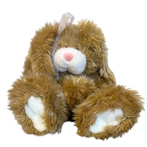 Vintage T. L. Toys Plush Bunny Rabbit Floppy Lavender Bow Accent Brown 15” - Picture 4 of 9